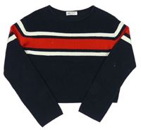Tmavomodro-červený crop sveter zn. H&M