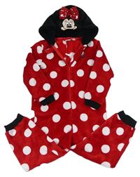 Červeno-bielo-čierna bodkovaná á plyšová kombinéza s kapucí - Minnie zn. Primark