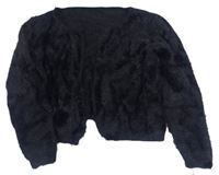 Čierny chlpatý crop cardigan