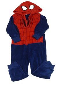 Tmavomodro-červená chlpatá kombinéza s kapucí - Spiderman