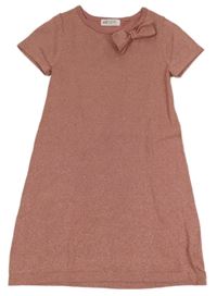 Staroružové trblietavé pletené šaty s mašlou zn. H&M