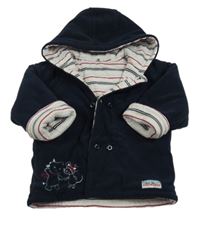 Tmavomodrý fleecový podšitý kabátek s výšivkou a kapucňou TCM