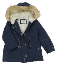 Tmavomodrá šušťáková zateplená parka s kapucňou zn. Primark
