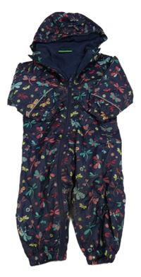 Tmavomodro-barevná šusťáková jarní kombinéza s motýlky a kapucí Mountain Warehouse