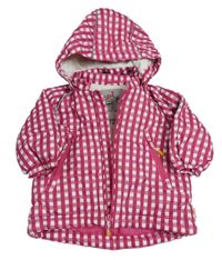 Růžovo-bílá kostkovaná šusťáková zateplená bunda s kapucí 