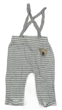 Sivo-biele pruhované tepláky s medvěďom a trakami Ergee