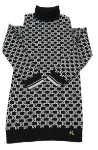 Černo-bílé vzorované pletené šaty s rolákem River Island