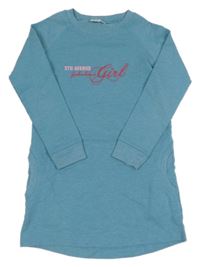 Modré teplákové šaty s nápisom Alive