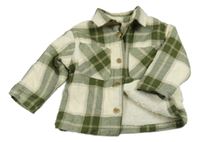 Zeleno-smotanová kockovaná zateplená košeľová bunda Zara