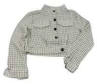 Smetanovo-černý kostkovaný crop kabátek shein