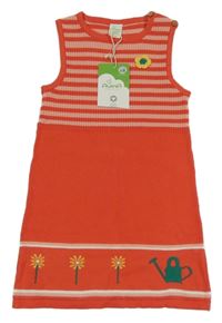 Nové - červené pruhované pletené šaty s obrázky 