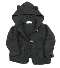 Tmavošedý propínací svetr s kapucí Topomini