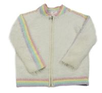 Smotanový chlpatý prepínaci sveter s farebným pruhom