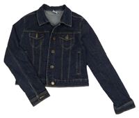 Tmavomodrá crop rifľová bunda