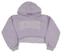 Lila crop mikina s nápisom a kapucňou Tu