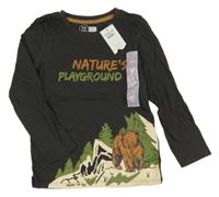 Nové - tmavosivé tričko s nápisom a medvěďom Pep&Co