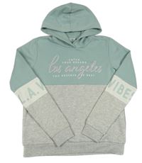 Sivo-svetlomodrá mikina s nápisom a kapucňou Page one young