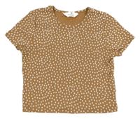 Hnedo-biele kvetované rebrované crop tričko H&M