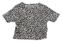 Bielo-čierno-béžové crop ľahké leopardí tričko F&F
