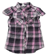 Ružovo-čierna kockovaná blúzka s vreckami H&M