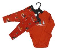 Nové - 2 set - červené body se Santou + legíny s obrázky F&F