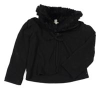 Čierny crop rebrovaný ľahký prepínaci sveter s kožešinou River Island