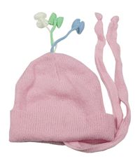 Ružová pletená čapica s mašľami Mothercare