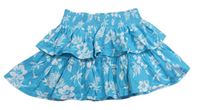 Azurová kvetovaná bavlnená vrstvená sukňa