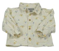 Smetanová květovaná plátěná košilová bunda Primark