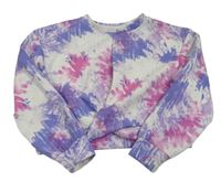 Bielo-fialovo-ružová batikovaná crop mikina Primark