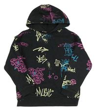 Čierna mikina s graffiti a kapucňou zn. Primark