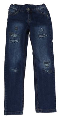 Tmavomodré skinny rifle s vyšúchaním