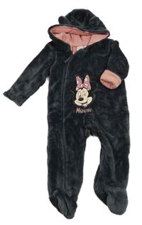 Antracitová plyšová podšitá kombinéza s Minnie a kapucí Disney