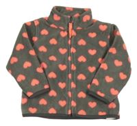 Sivo-neónově korálová prepínaci fleecová mikina so srdiečkami