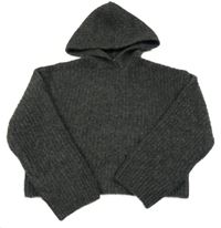 Tmavosivý vlnený crop sveter s kapucňou H&M