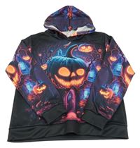 Čierno-farebná mikina s dýněmi a kapucňou