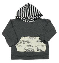 Sivo-bielo-čierna mikina s diny a pruhovanou kapucňou