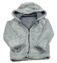 Šedomodrá plyšová propínací mikina s kapucí F&F