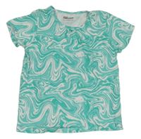 Tyrkysovo-biele vzorované tričko