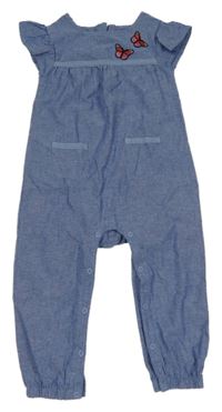 Modrý ľahký nohavicový overal s motýlikmi a volánikmi Lupilu