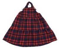 Tmavomodro-červené kockované vlnené na traké šaty Tu