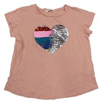 Ružové tričko so srdcem z flitrů H&M