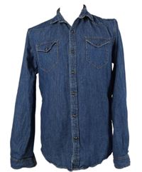 Pánská tmavomodrá riflová slim fit košile Zara 