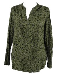 Dámská khaki-černá kytičkovaná halenka C&A