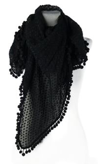 Dámský černý puntíkovaný šátek s bambulkami 