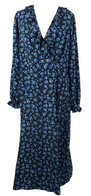 Dámské černo-modro-fialové květované košilové dlouhé šaty New Look 