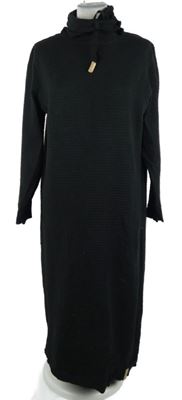 Dámske čierne rebrované pletené šaty s komínovým golierom Gina