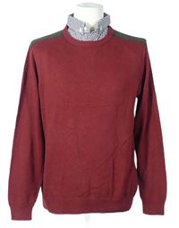 Pánsky tmavočervený sveter s košeľovým golierikom Next