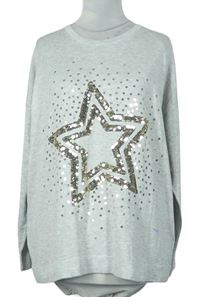 Dámsky sivý ľahký sveter s hvězdičkou z flitrů Capsule