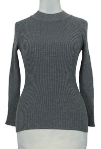 Dámsky sivý rebrovaný sveter so stojačikom Primark